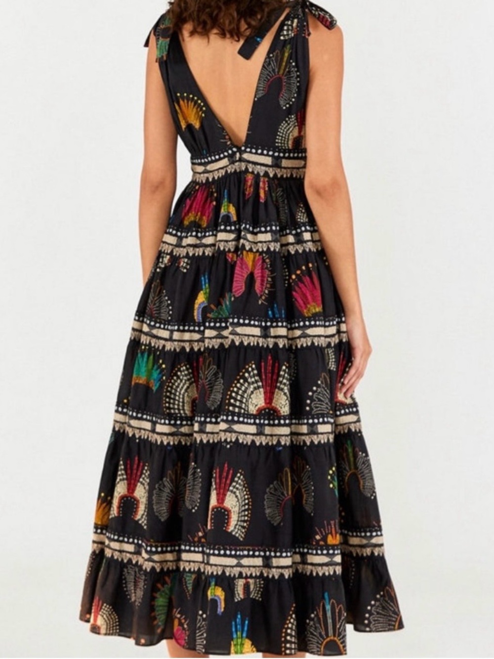 FARM Rio Wonderful Headdress V-Neck Midi Dress Xl Tiered Multicolor Print - Picture 6 of 12